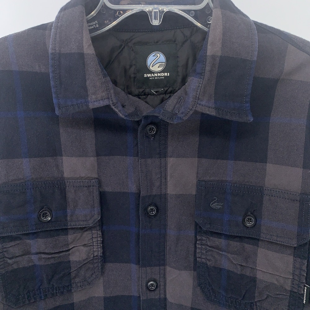 Swanndri Plaid Button Quilted Shacket Mens Large Gray Black Blue New Zealand